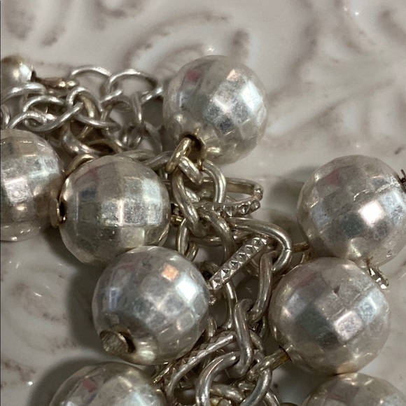 Silver Champagne Shimmery Disco Bead Charm Layered Bracelet Whimsical Vintage - Picture 8 of 16